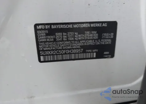 2015 BMW X5 Sdrive35I из США, поврежденный, VIN 5UXKR2C50F0H38957